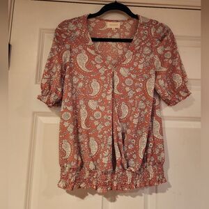 Melloday pink and white paisley stretchy blouse S